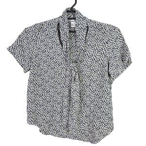 Womens WinterSilks Black & White Blouse Necktie Short Sleeve 100% Silk Size L